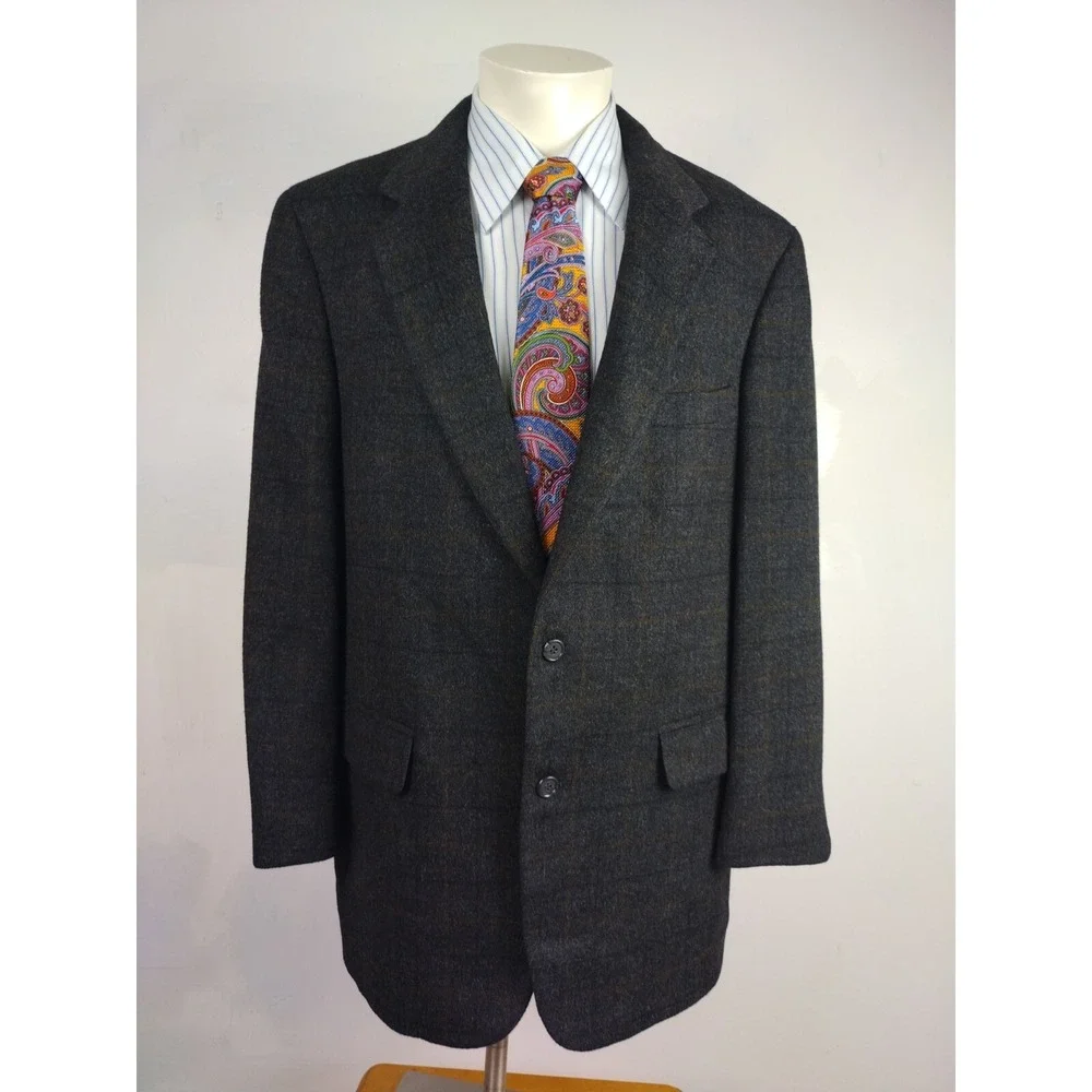 Brooks Brothers Men Sport Coat 42 Windowpane 2 Button Camel Hair Blazer Jacket - Picture 1 of 16